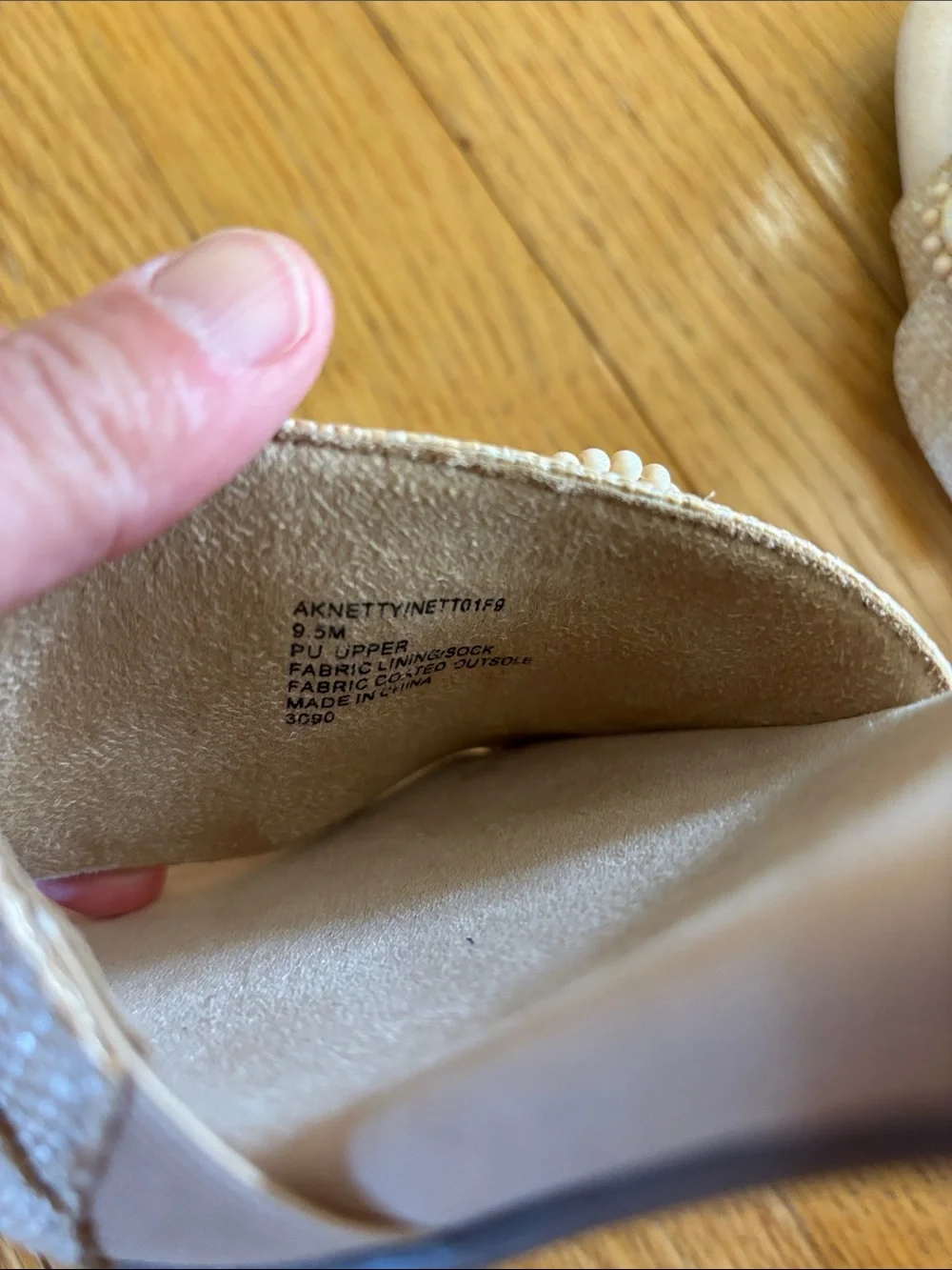 ANNE KLEIN Netty Heeled Slide Sandals beaded tan buckle heel 9.5 M